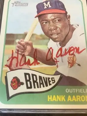 2014 TOPPS HERITAGE 1965 HANK AARON RED AUTOGRAPH ATLANTA BRAVES BGS 9 - Trading Cards