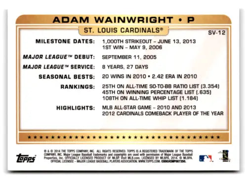 2014 Topps Super Veterans Adam Wainwright baseball card with original gloss NM-MT