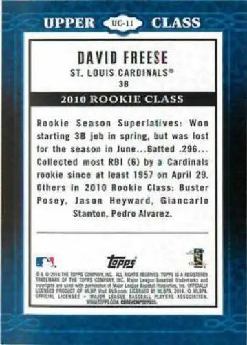 David Freese baseball card from 2014 Topps Upper Class with original gloss, Cardinals