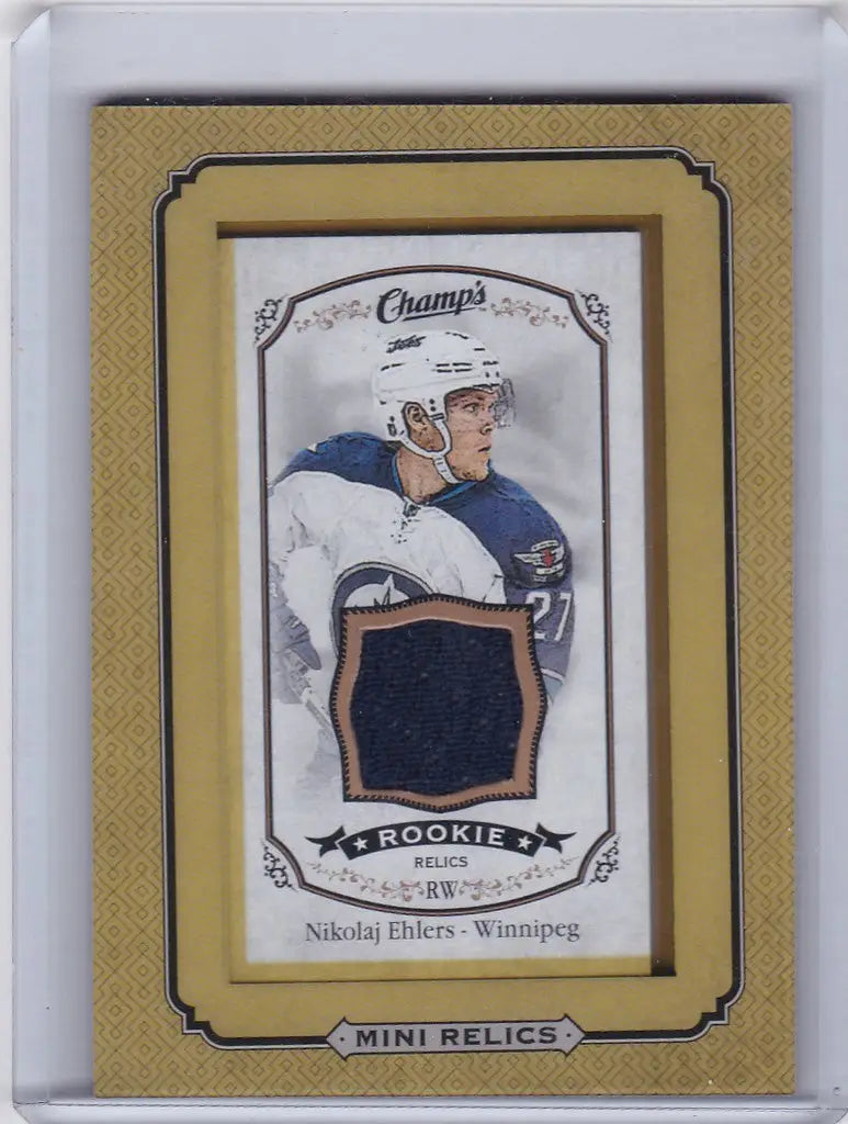 Hockey trading card of Nikolaj Ehlers Winnipeg Jets with jersey fabric swatch, 2015-16 Mini Relic