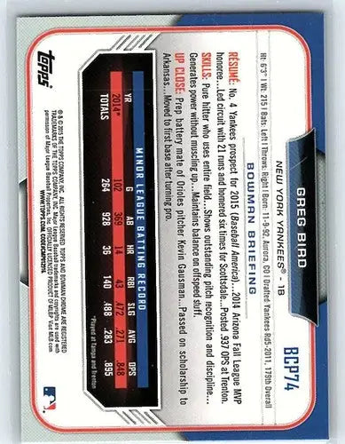 2015 Bowman Chrome Prospects #BCP74 Greg Bird NM-MT Yankees - Trading Cards