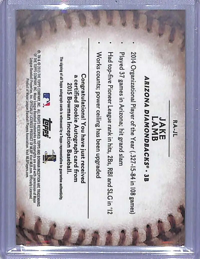 Baseball featuring printed text, part of the Jake Lamb Rookie Baseball Card collection