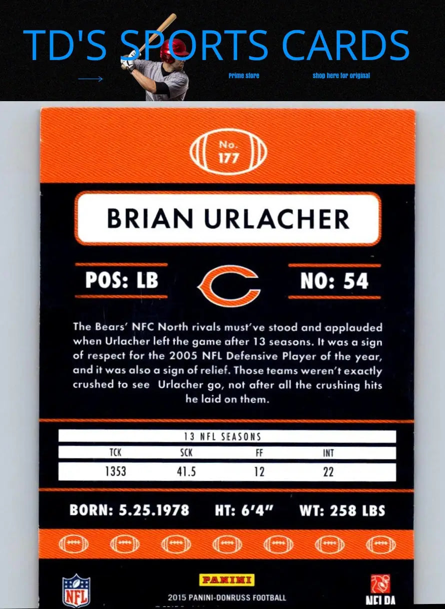 Brian Urlacher football card from 2015 Donruss trading cards collection