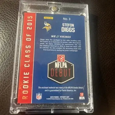 Trading card of Stefon Diggs from 2015 Panini Fathers Day Rookie Class in protective holder