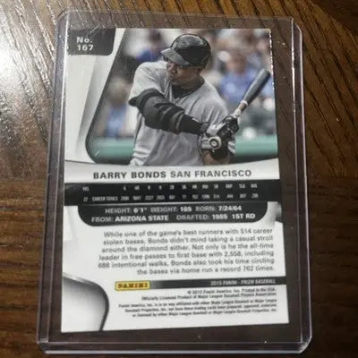 Barry Bonds San Francisco Giants trading card from Panini Prizm series in protective sleeve