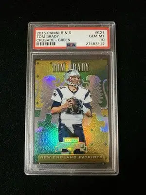 Tom Brady Panini Crusade C21 Green PSA 10 Gem Mint football card image