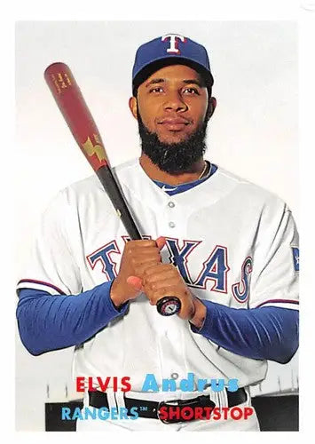 2015 Topps Archives Elvis Andrus baseball card with original gloss and Rangers team image