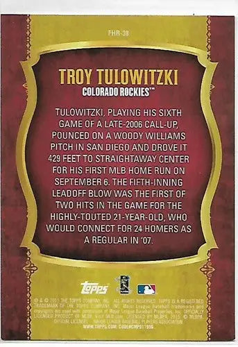 2015 Topps First Home Run #FHR-38 Troy Tulowitzki NM-MT Rockies ID:57927 - Trading Cards