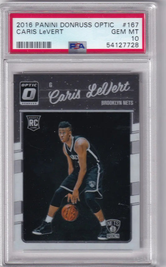 A graded Caris LeVert Panini Donruss Optic basketball card PSA GEM MT 10