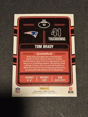 Tom Brady football card from 2016 Donruss Brady Production Line Touchdowns collection