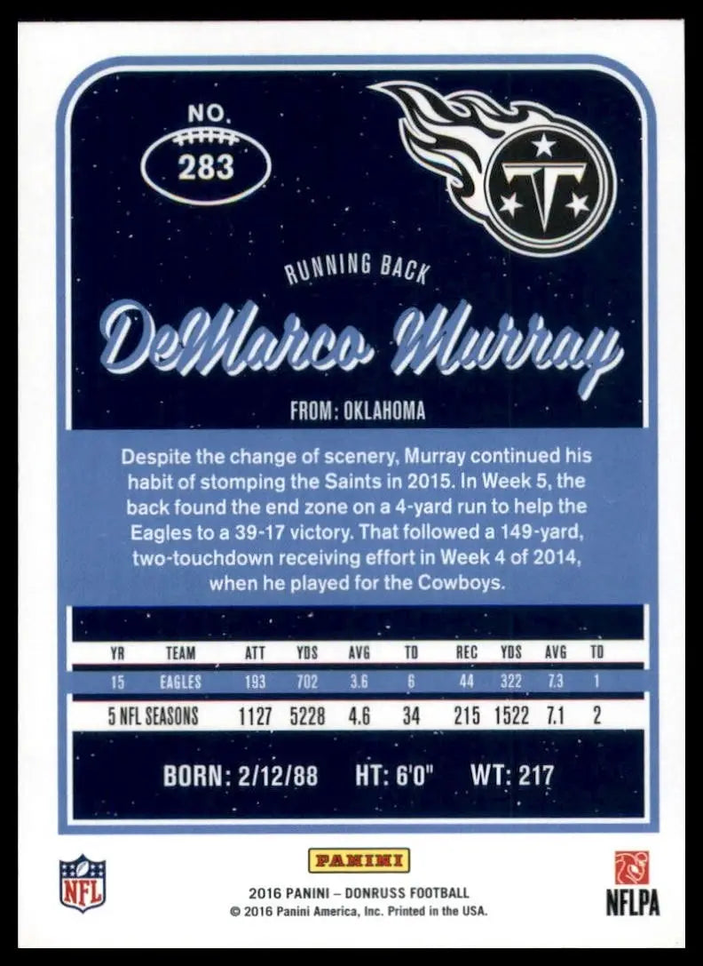 DeMarco Murray football trading card from 2016 Donruss Tennessee Titans NFL product