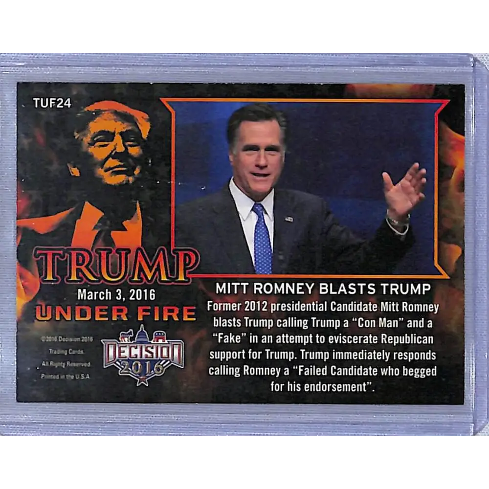 2016 Leaf Decision 2016 Tump Under Fire #TUF24 Mitt Romney Blasts Trump NM-MT Political Trading Card