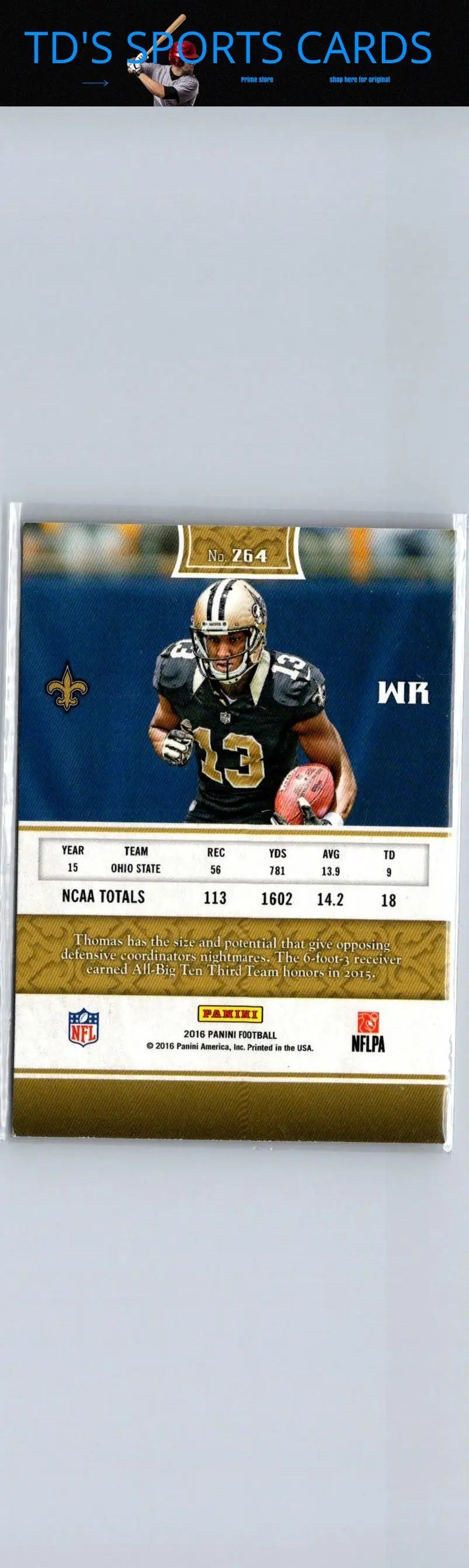 Football player trading card featuring Michael Thomas from 2016 Panini #264