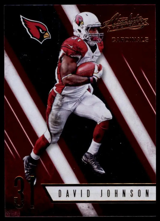 Football card featuring David Johnson of the Arizona Cardinals from 2016 Panini Absolute series