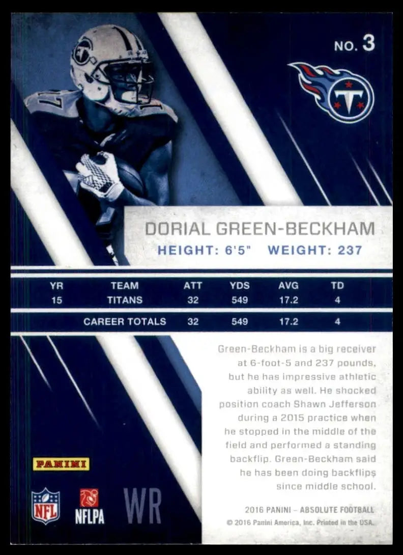 Football card featuring Dorial Green-Beckham from 2016 Panini Absolute Tennessee Titans NFL collection