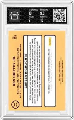 Graded Panini Donruss Ken Griffey Jr variation purple holo baseball card displayed in product