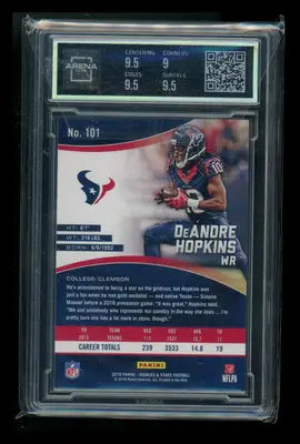 Graded 2016 Panini Rookies & Stars DeAndre Hopkins football card with 9.5 grade