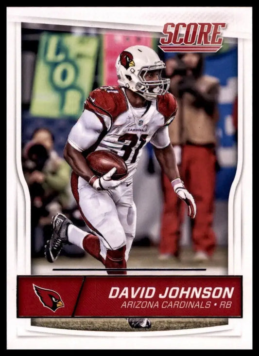 Football card featuring David Johnson of the Arizona Cardinals from 2016 Score NFL series