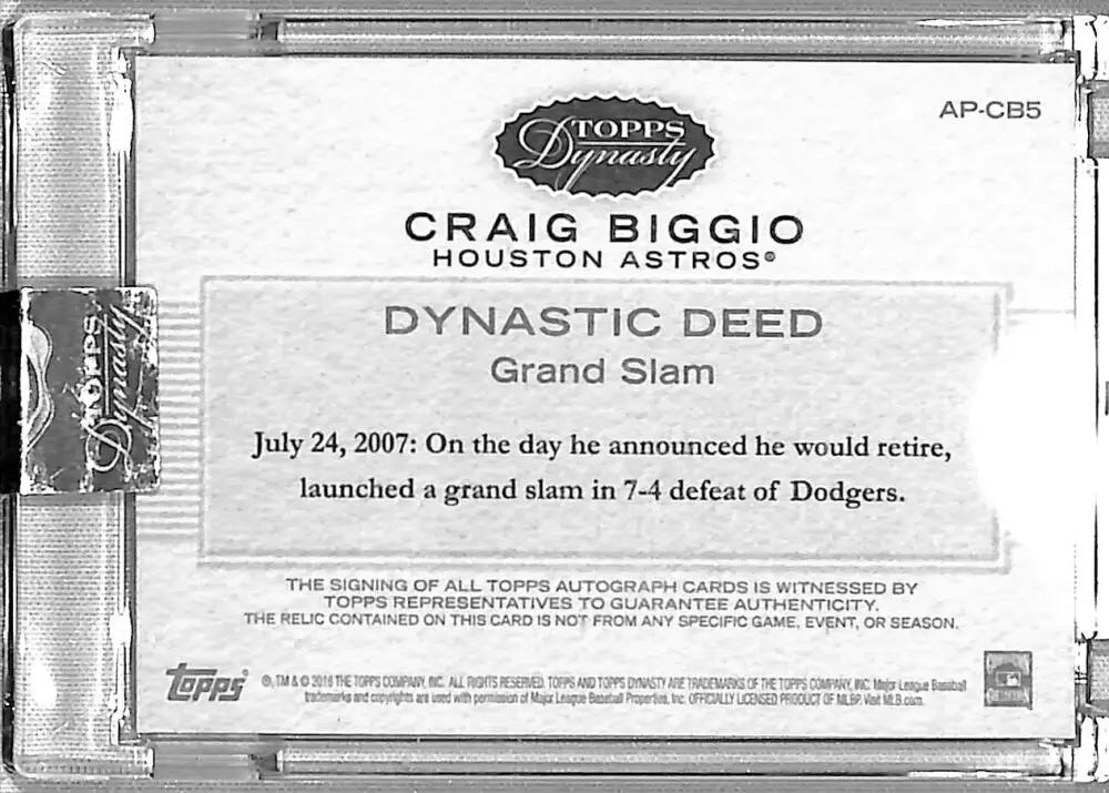 Baseball card featuring Craig Biggio’s Dynastic Deed grand slam for Houston Astros