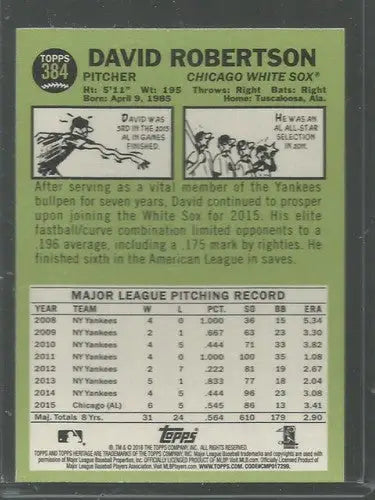 2016 Topps Heritage David Robertson baseball card with original gloss from White Sox