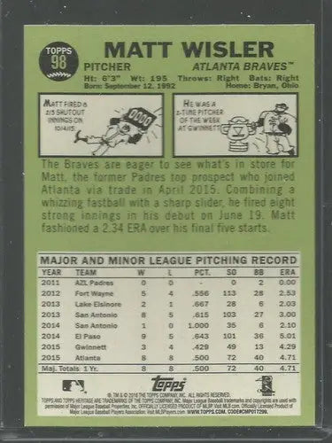 2016 Topps Heritage #98 Matt Wisler NM-MT Braves ID:33536 - Trading Cards