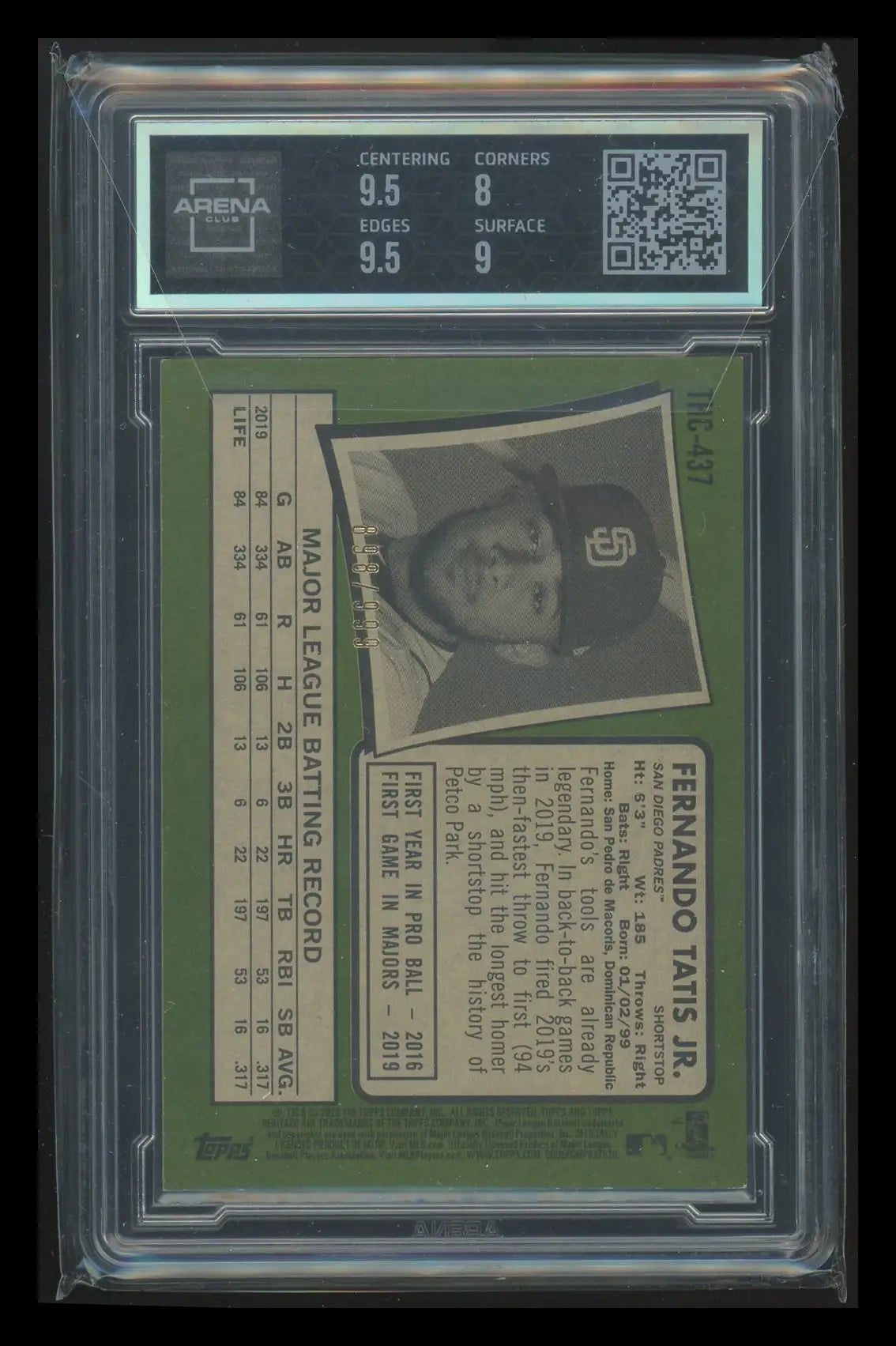 Graded Topps Heritage Chrome Fernando Tatis Jr. baseball card #THC-437 898/999