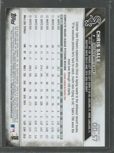 2016 Topps Opening Day #57 Chris Sale NM-MT White Sox ID:1444
