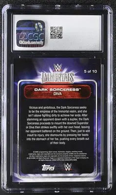 Graded WWE Immortals trading card featuring Wrestlemania Dark Sorceress from Topps Road to Wrestlemania
