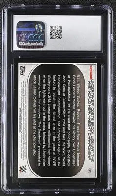 Encased wrestling card of Wrestlemania Undertaker and Costs Brock from Topps Road 2016