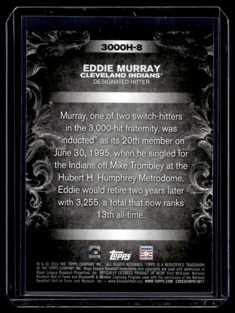 Eddie Murray 3000th hit baseball card from Cleveland Indians 2016 Topps Update series