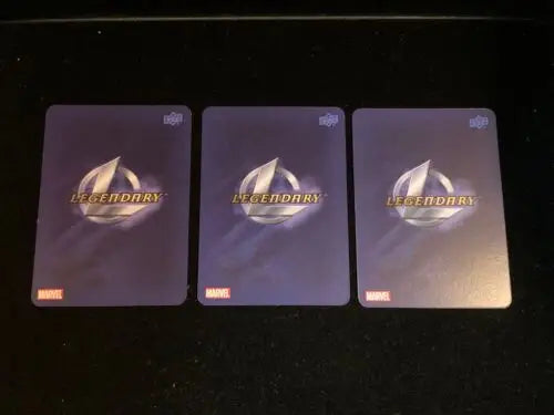 Three Legendary Marvel cards from the 2016 UD Marvel Masterpieces promo card set