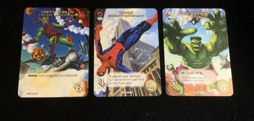 Marvel trading cards from the 2016 UD Marvel Masterpieces promo card set showcasing art