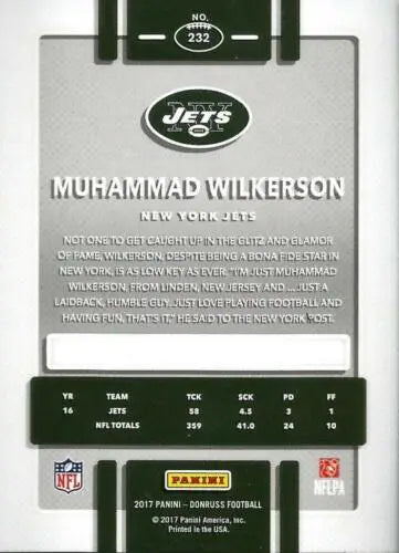 2017 Donruss #232 Muhammad Wilkerson NM-MT football card in original gloss for NY Jets