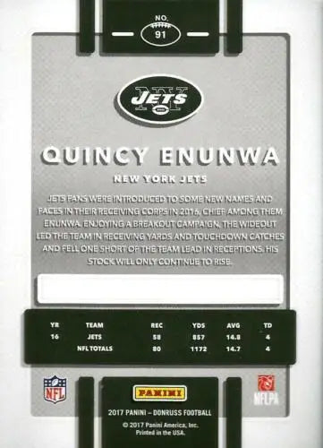 2017 Donruss #91 Quincy Enunwa NM-MT NY Jets original gloss football card for sale