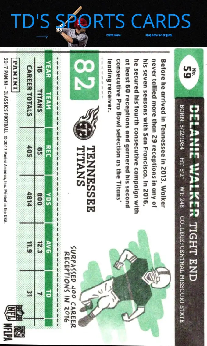 Delanie Walker football card from 2017 Panini Classics Timeless Tributes Gold series