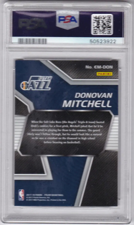 Graded Donovan Mitchell basketball card from 2017 PRIZM EMERGENT PSA series