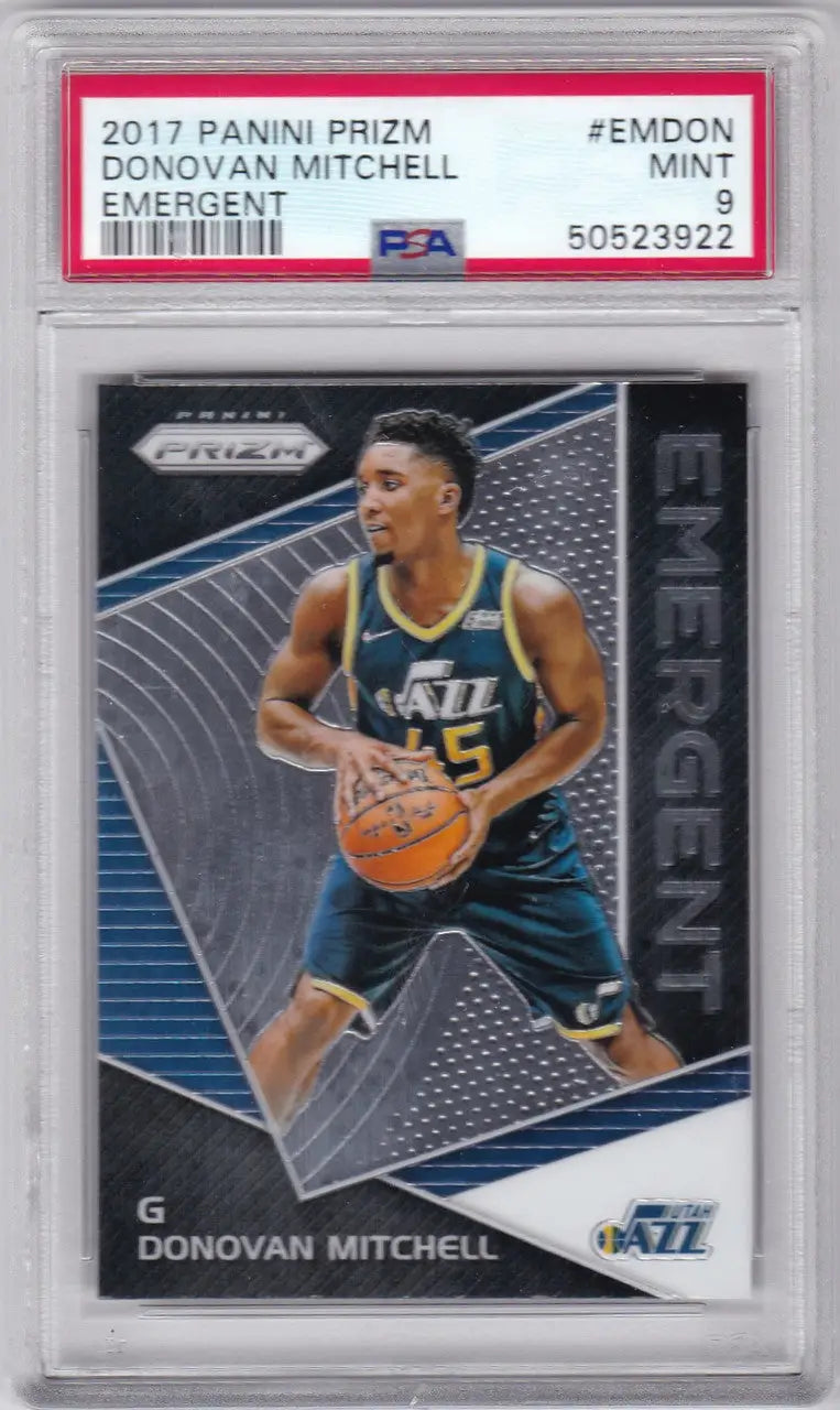 2017 Panini Prizm Emergent PSA Donovan Mitchell basketball card Utah Jazz