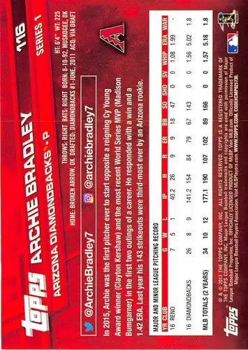 2017 Topps Archie Bradley baseball card with original gloss NM-MT Diamondbacks ID:19648