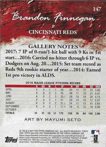 2017 Topps Gallery Brandon Finnegan baseball card with original gloss Reds ID 5378
