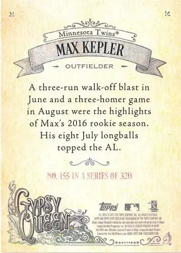 2017 Topps Gypsy Queen Max Kepler baseball card Twins NM-MT product ID 19575
