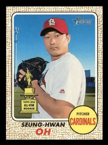 Seung-Hwan Oh baseball card from 2017 Topps Heritage with original gloss featuring Cardinals