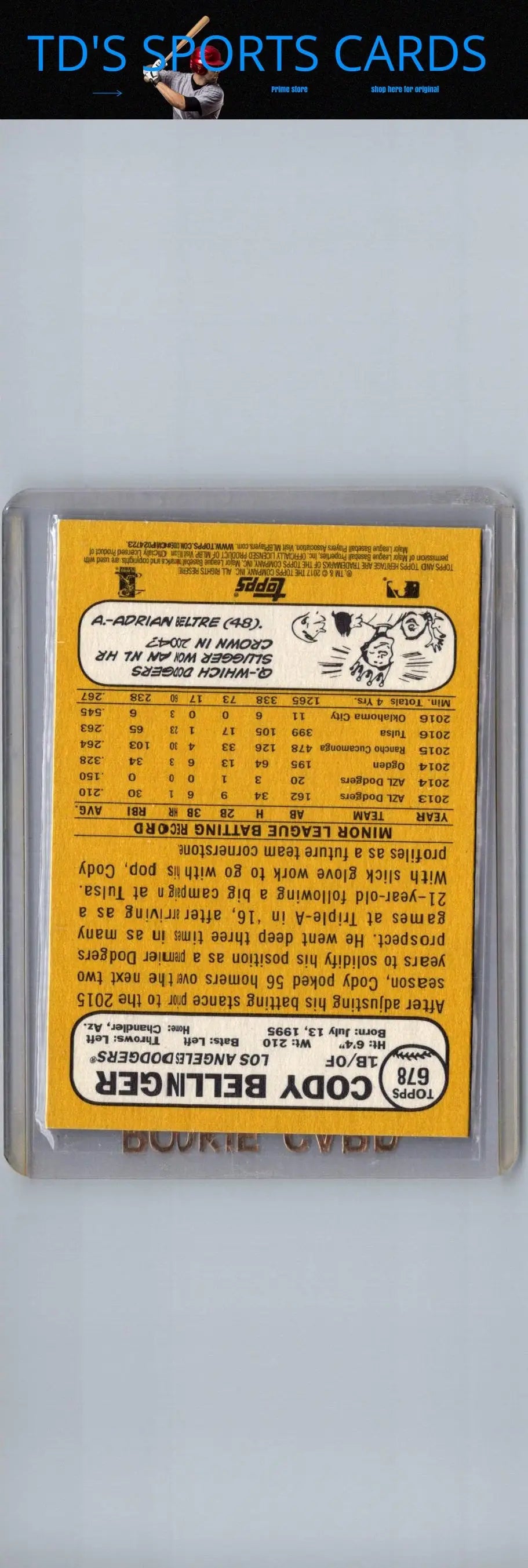 Cody Bellinger rookie card from 2017 Topps Heritage series displaying face and logo