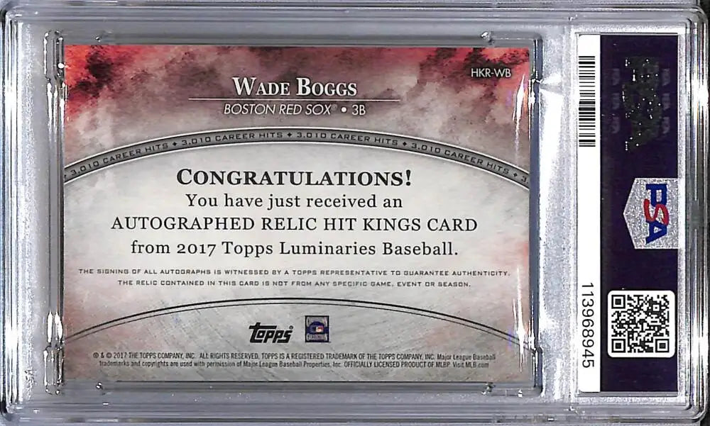 Wade Boggs autographed baseball card from 2017 Topps Luminaries featuring Boston Red Sox star