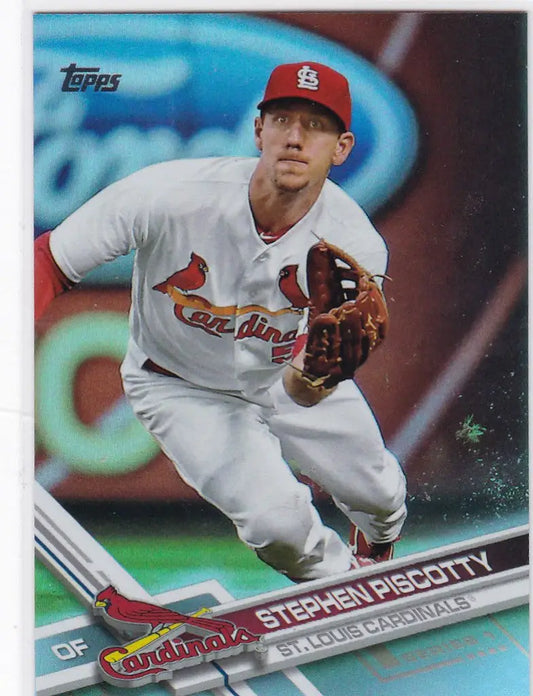 Stephen Piscotty pitching in a white St. Louis Cardinals uniform Topps Rainbow Foil card