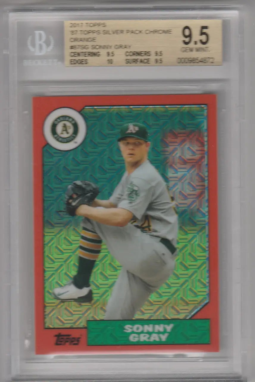 Graded 2017 Topps Series Silver Pack Orange Chrome #87SG Sonny Gray BGS 9.5 in holder