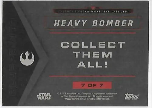2017 Topps Star Wars Journey trading card featuring Heavy Bombe with original gloss