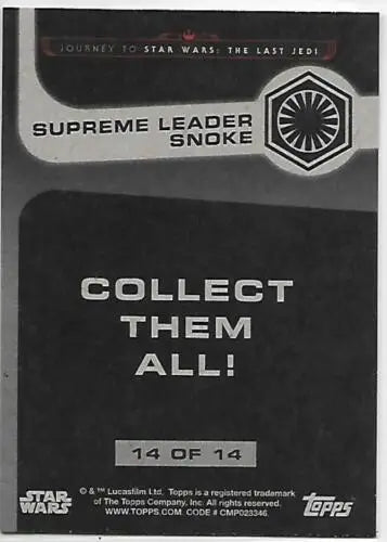 2017 Topps Star Wars Journey to The Last Jedi Illustrated Characters trading card, original gloss