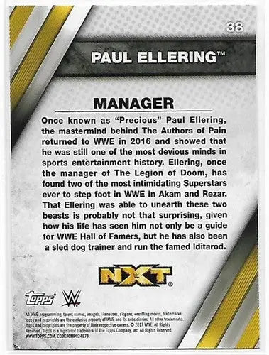 Collectible WWE NXT Bronze trading card of Paul Ellering from Topps WWE NXT series