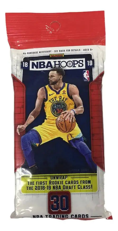 Sealed fat pack of 2018-19 Panini NBA Hoops basketball trading cards featuring player