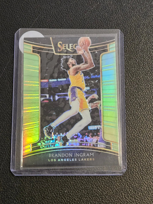Brandon Ingram Neon Green Prizm basketball trading card from 2018-19 Panini Select